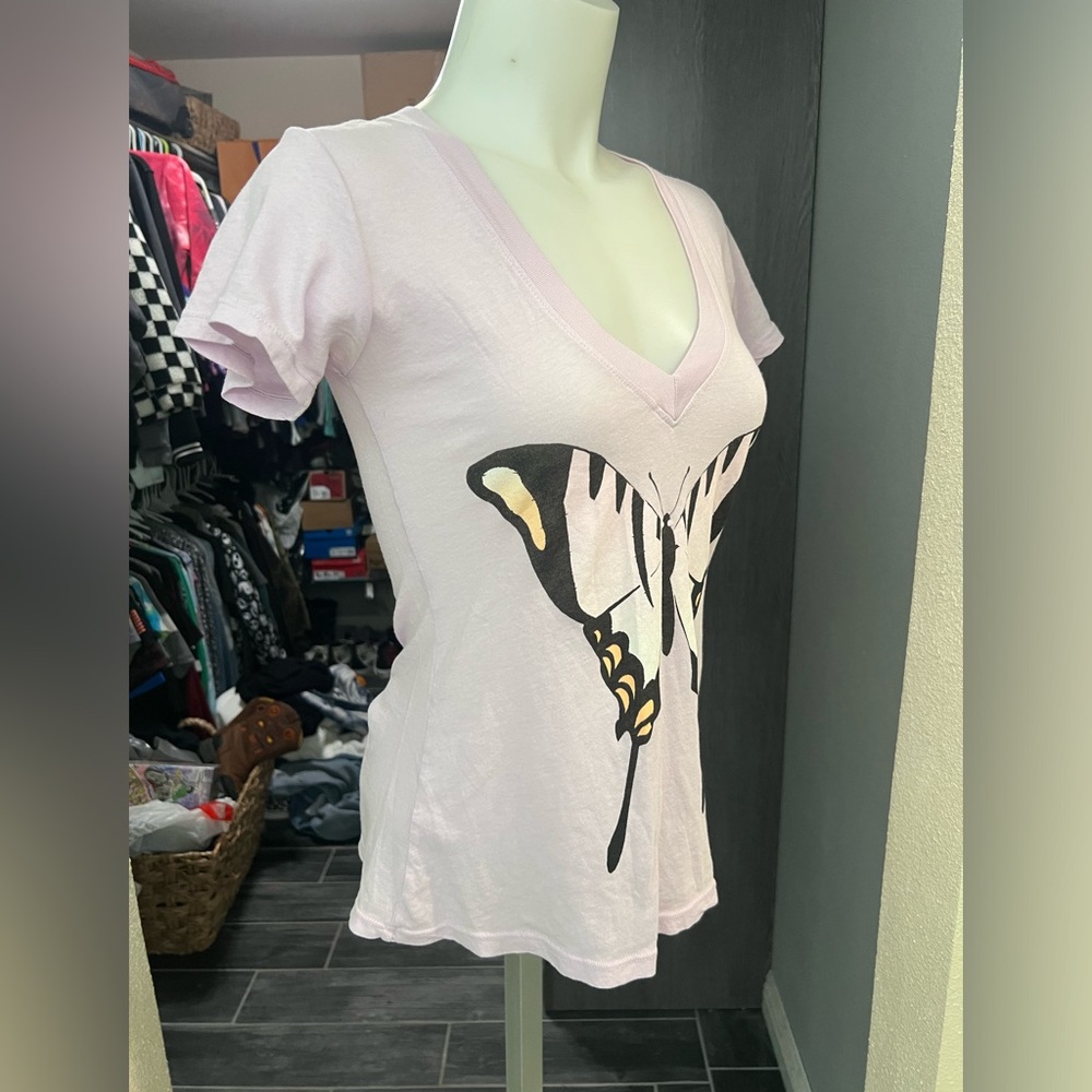 Wildfox Light Purple Butterfly V-Neck Short Sleeve Top - Picture 3 of 7